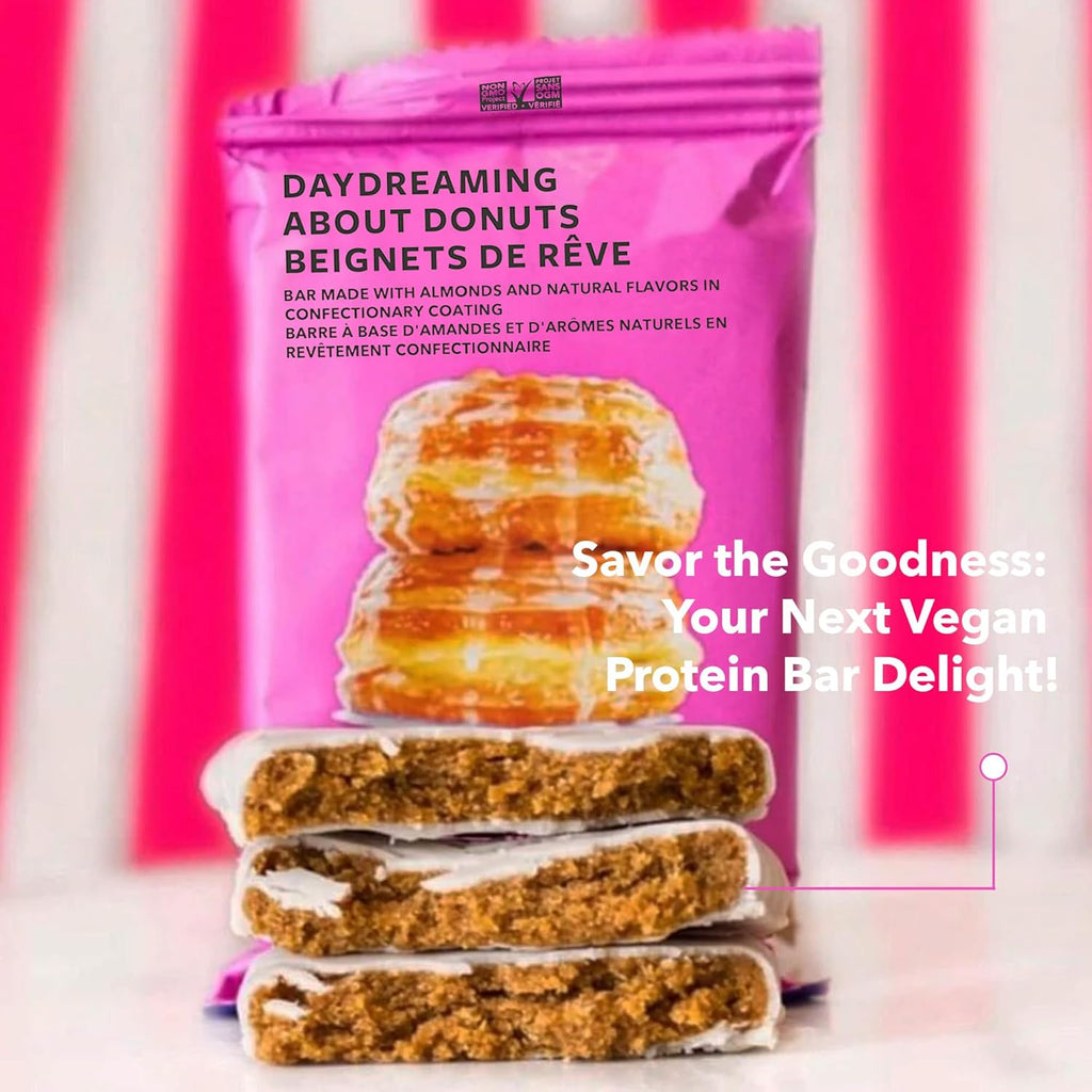 12-pack of Trubar vegan protein bars in donut flavor with colorful wrapper packaging — view 2