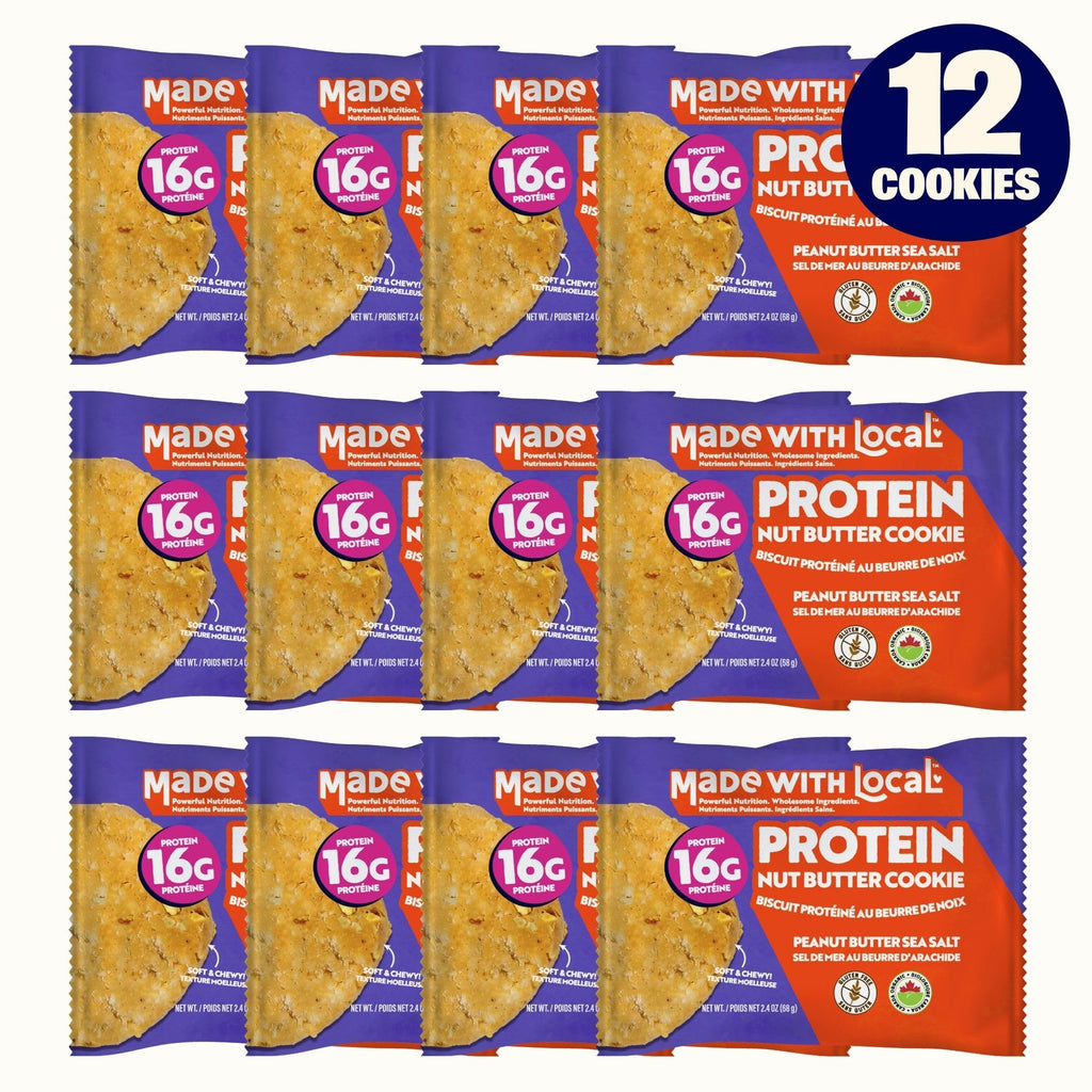 12-pack of peanut butter sea salt protein cookies with clean plant-based ingredients — view 5
