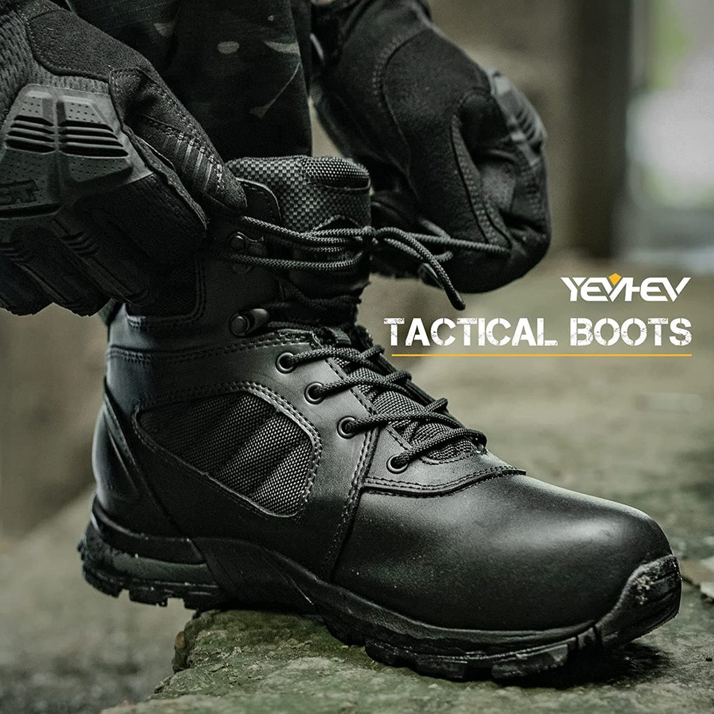 Lightweight men's combat boots in water repellent leather with ankle support and slip resistant soles — view 2