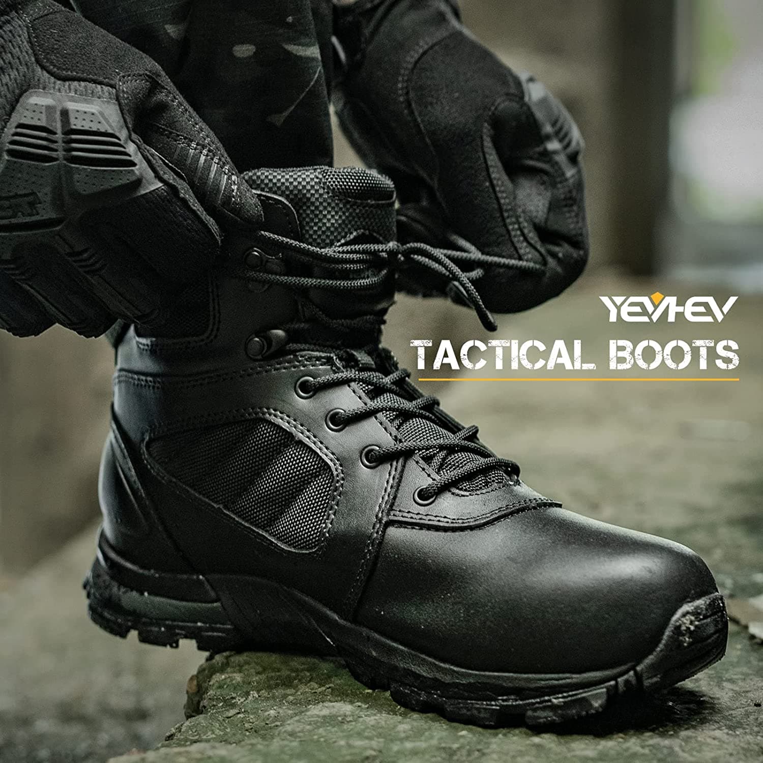 Lightweight men's combat boots in water repellent leather with ankle support and slip resistant soles — view 2