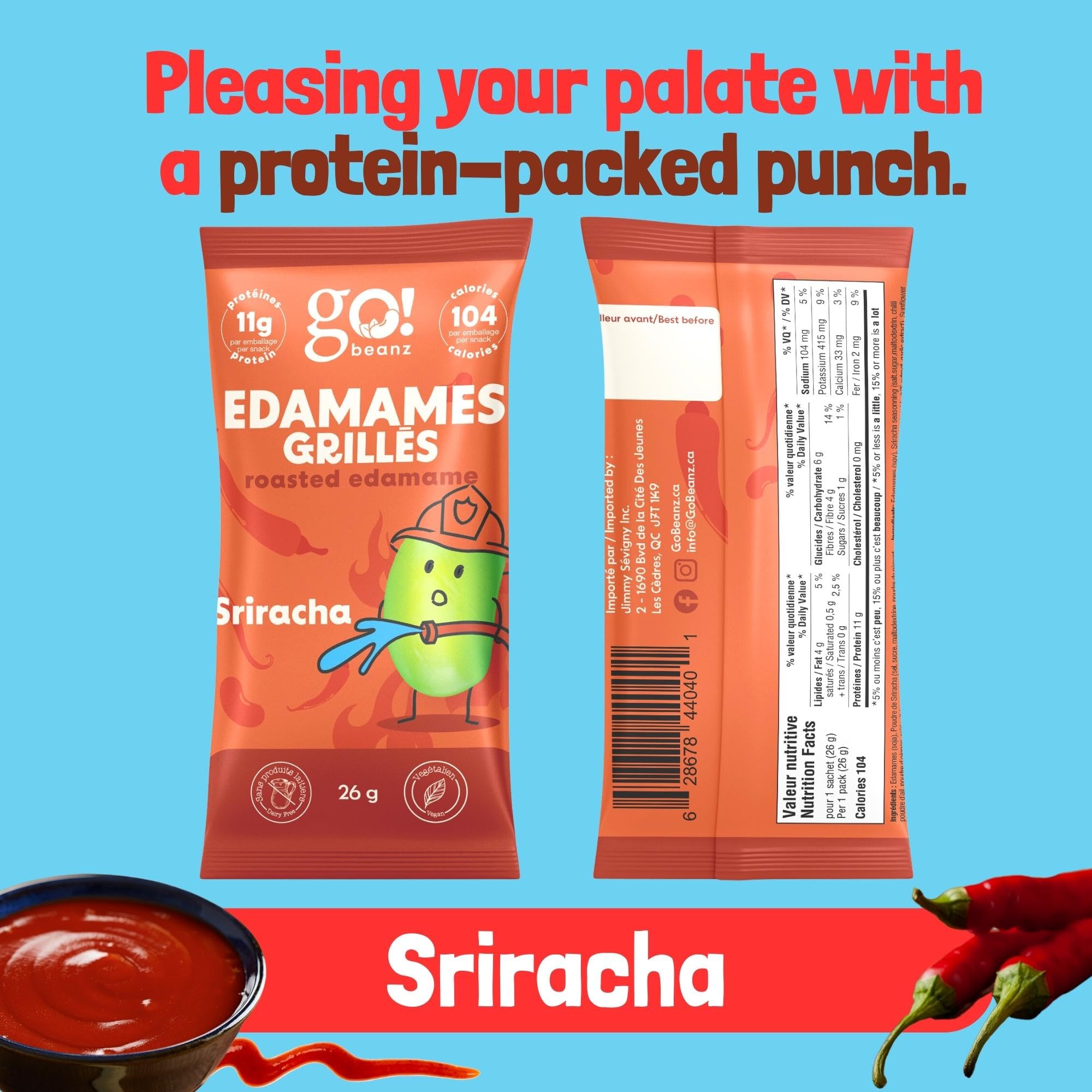 Sriracha roasted edamame snack packs by GoBeanz in vibrant individual bags for easy on-the-go snacking. — view 3