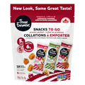 Healthy variety snack packs of roasted chickpeas and fava beans in colorful individual wrapping.
