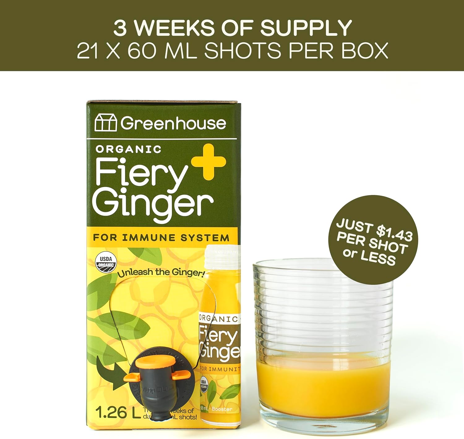 1.26 liter fiery ginger wellness shot in an eco friendly recyclable air tight liquid pouch container — view 3