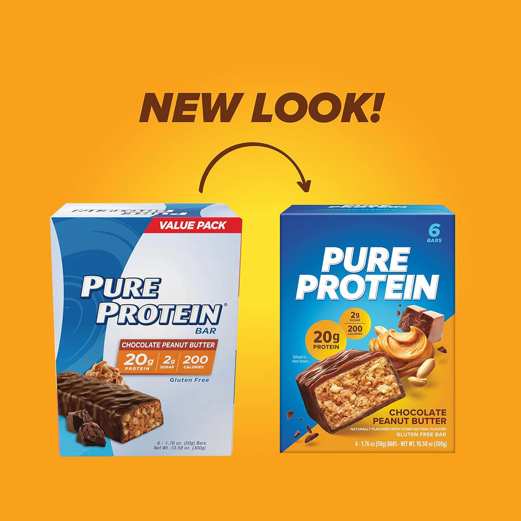 Pure Protein bar variety pack box with eighteen assorted chocolate and peanut butter protein snacks — view 2