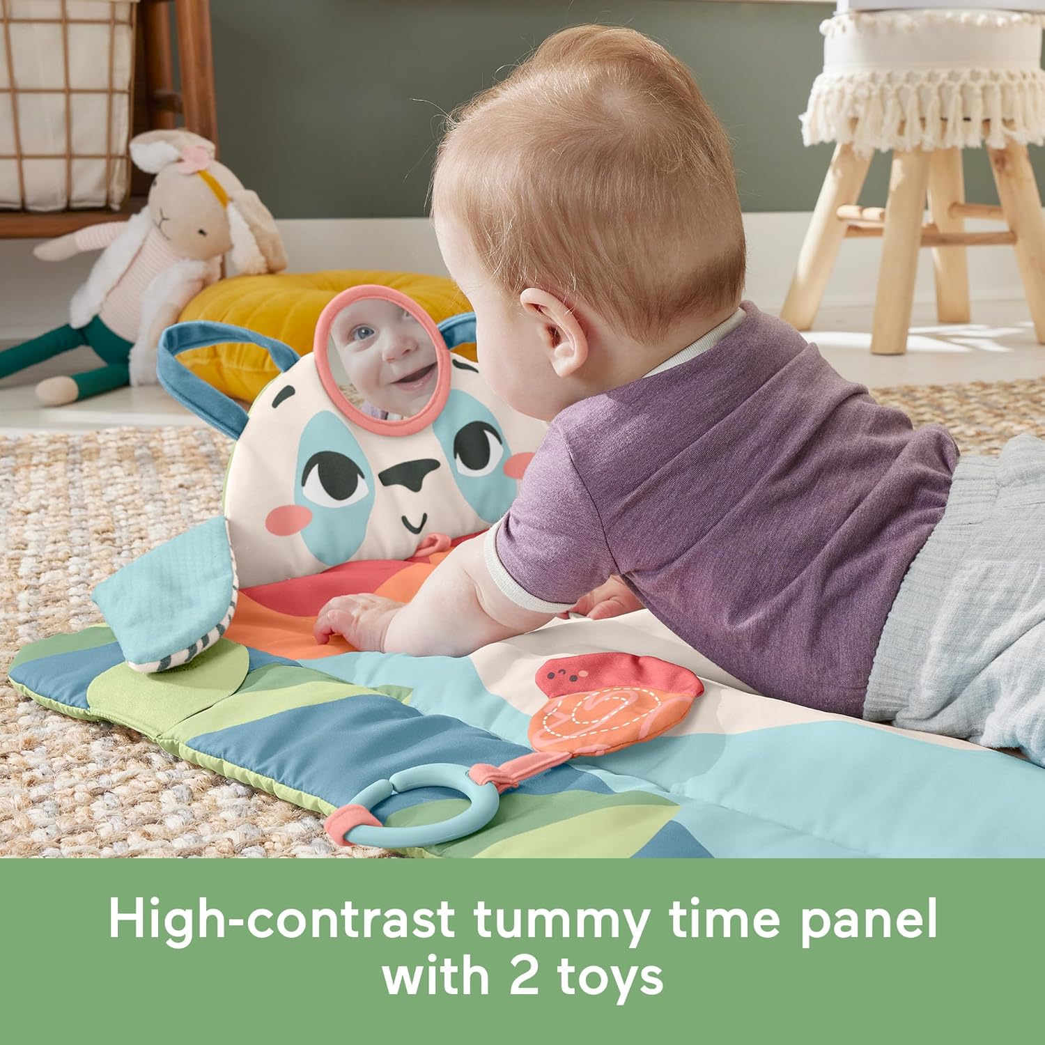 Fisher-Price Roly-Poly Panda play baby activity mat with high-contrast face and crinkle toy — view 4