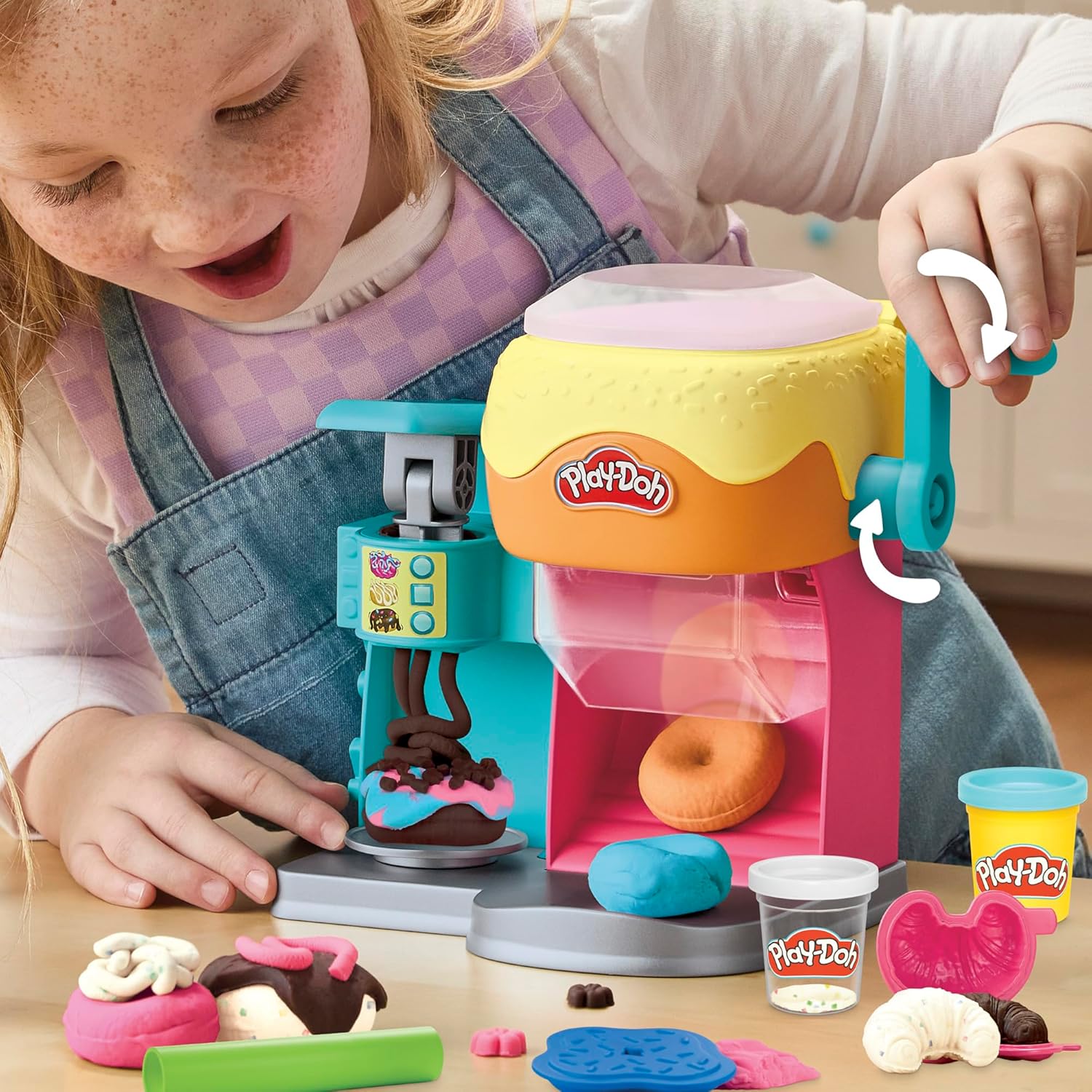 Colourful pretend doughnut bakery playset with dough, icing machine, and croissant moulds for kids creative play — view 3