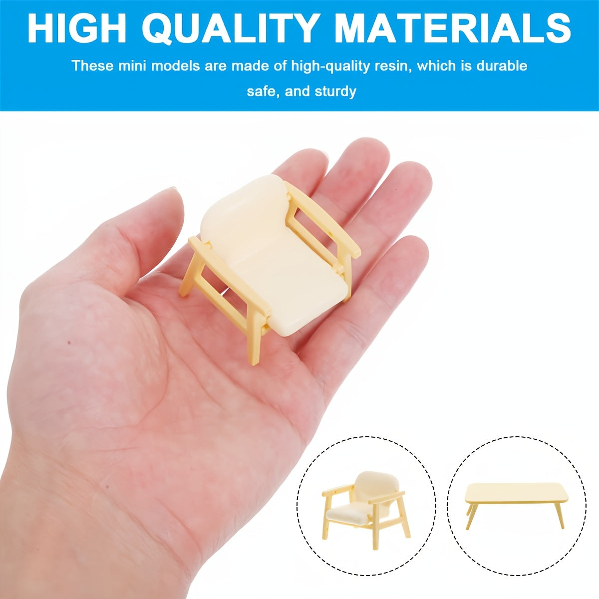 Three piece miniature realistic plastic table and chair set for dollhouses and diorama craft projects — view 4