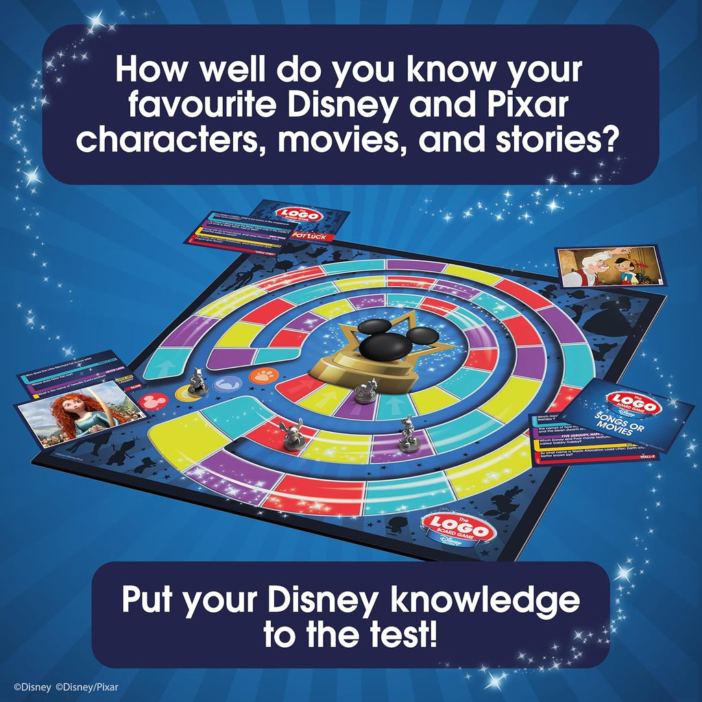 LOGO Disney Board Game box and playing board with colourful trivia cards and character pieces — view 2