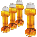 Set of four clear hollow glass dumbbell shaped novelty whiskey and beer drinking glasses