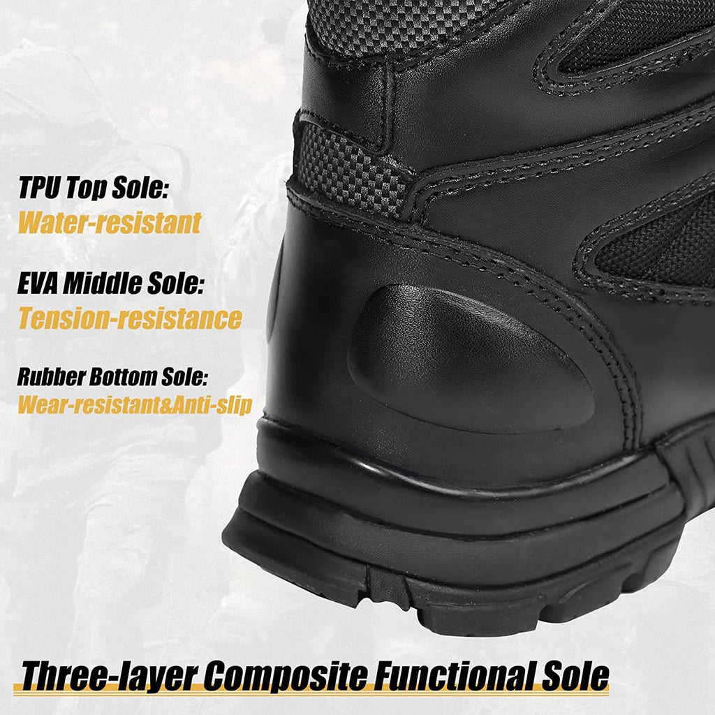 Lightweight men's combat boots in water repellent leather with ankle support and slip resistant soles — view 3