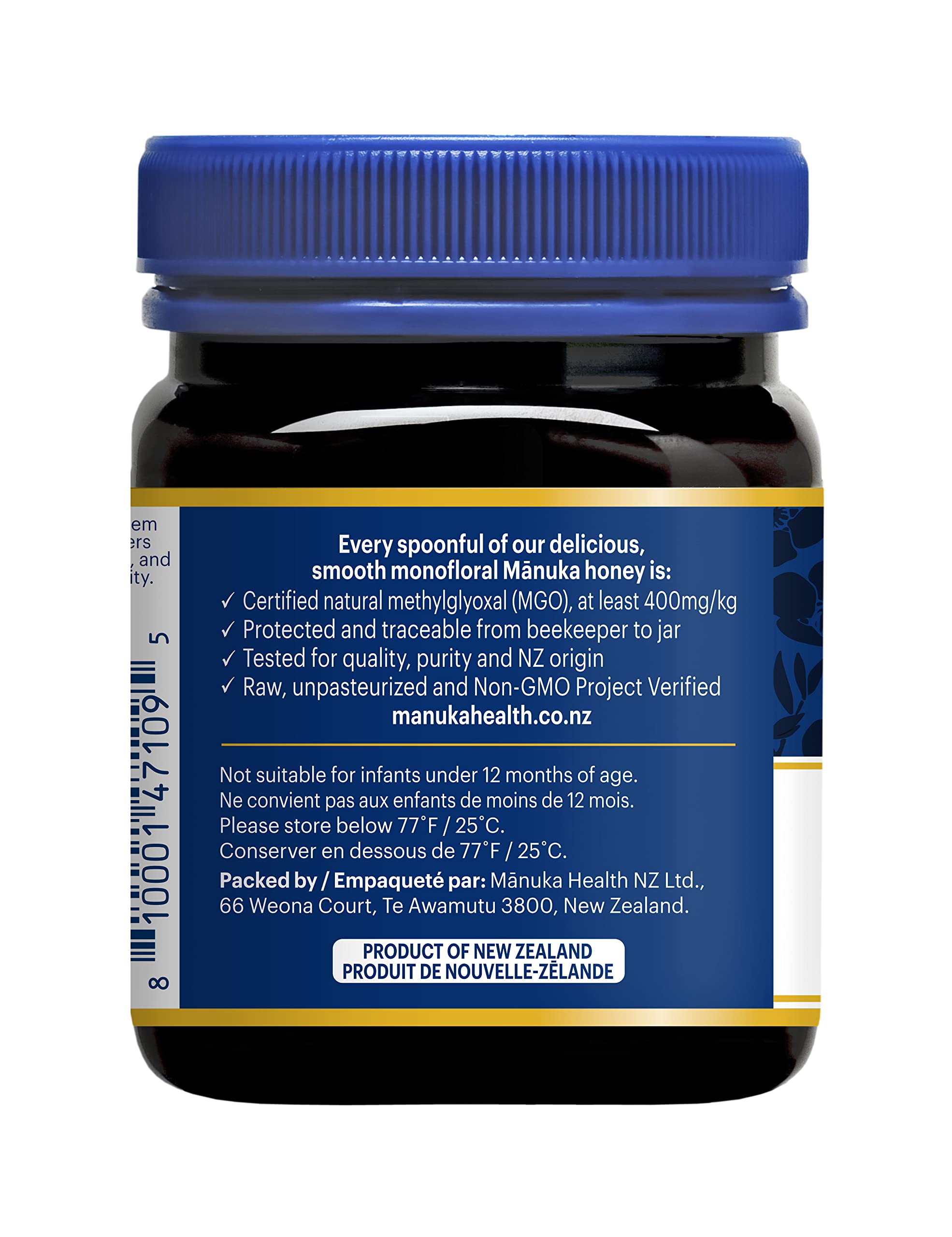 250g jar of premium New Zealand Manuka honey featuring MGO 400 and UMF 13 — view 4