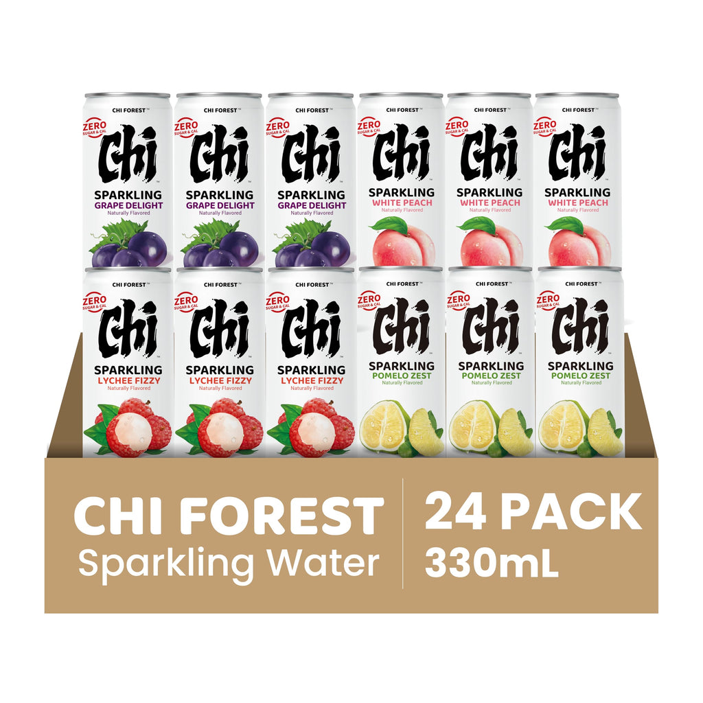 CHI FOREST zero sugar sparkling water 24 pack variety case showing four different fruit flavors — view 4