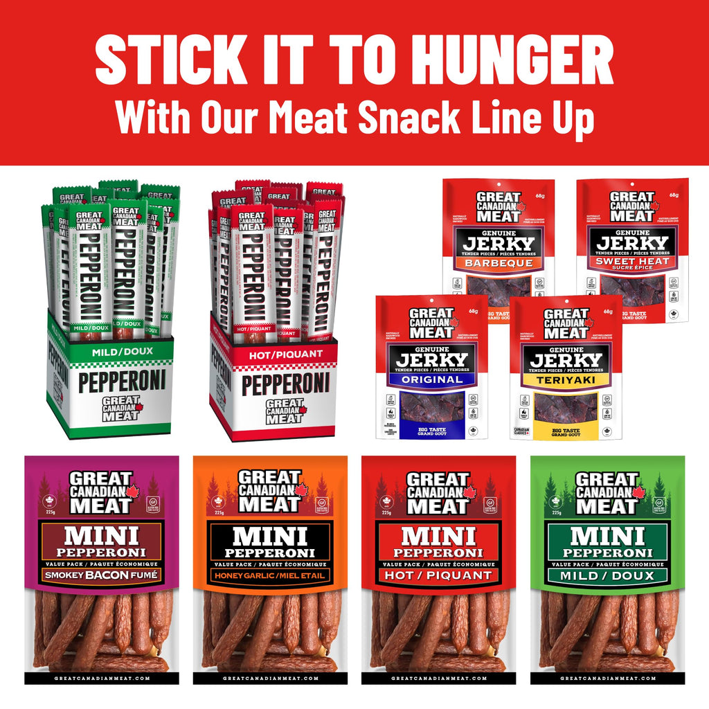18 pack of hot pepperoni sticks in a display caddy high protein gourmet meat snack — view 4