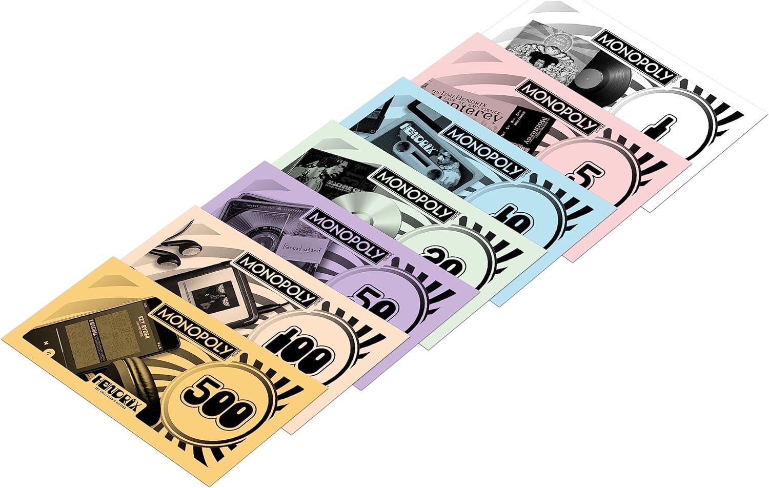 Monopoly Jimi Hendrix edition board game with custom metal tokens, game board, and themed money — view 5