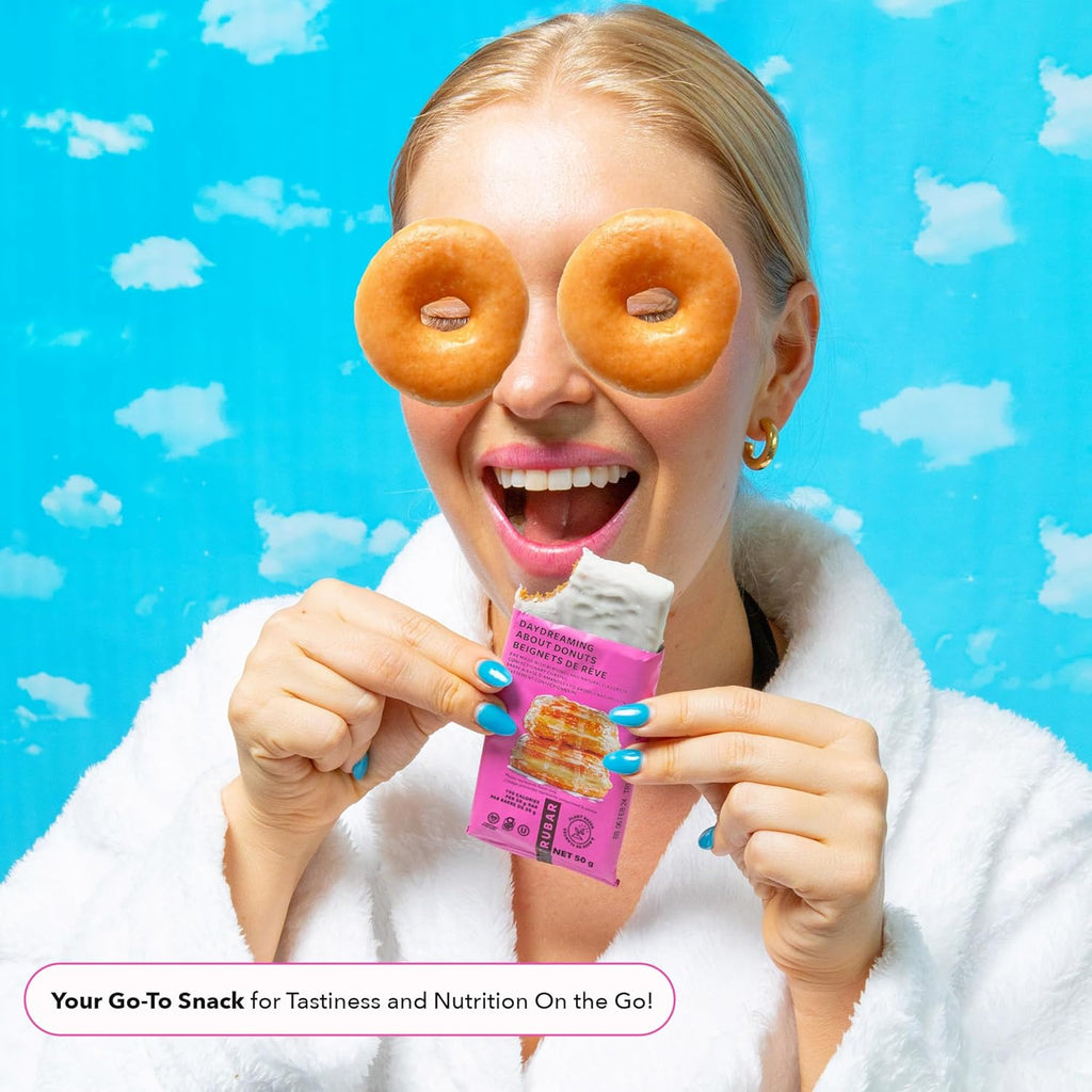 12-pack of Trubar vegan protein bars in donut flavor with colorful wrapper packaging — view 5