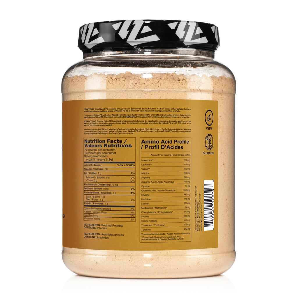 Naked PB powdered peanut butter in a two pound tub with pure roasted peanuts — view 4