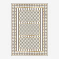 Vintage inspired boho edge area rug with low-pile washable cotton surface and non-slip base