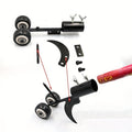 Black multi purpose leaf gutter cleaner and weeding tool with dual roller tires for driveway edging