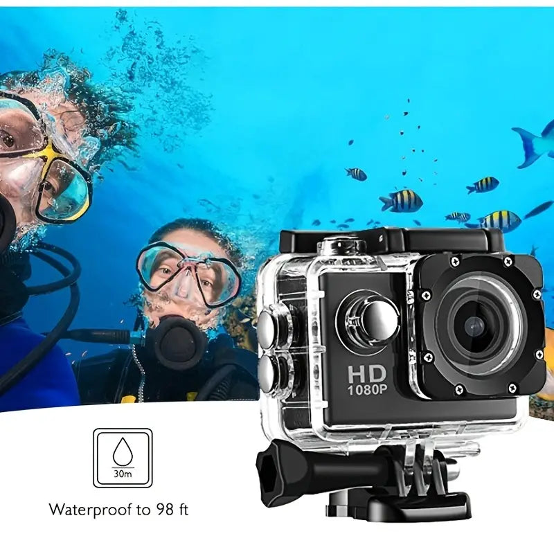 Sleek black HD 1080P sport action camera with waterproof housing and 2-inch LCD screen — view 5