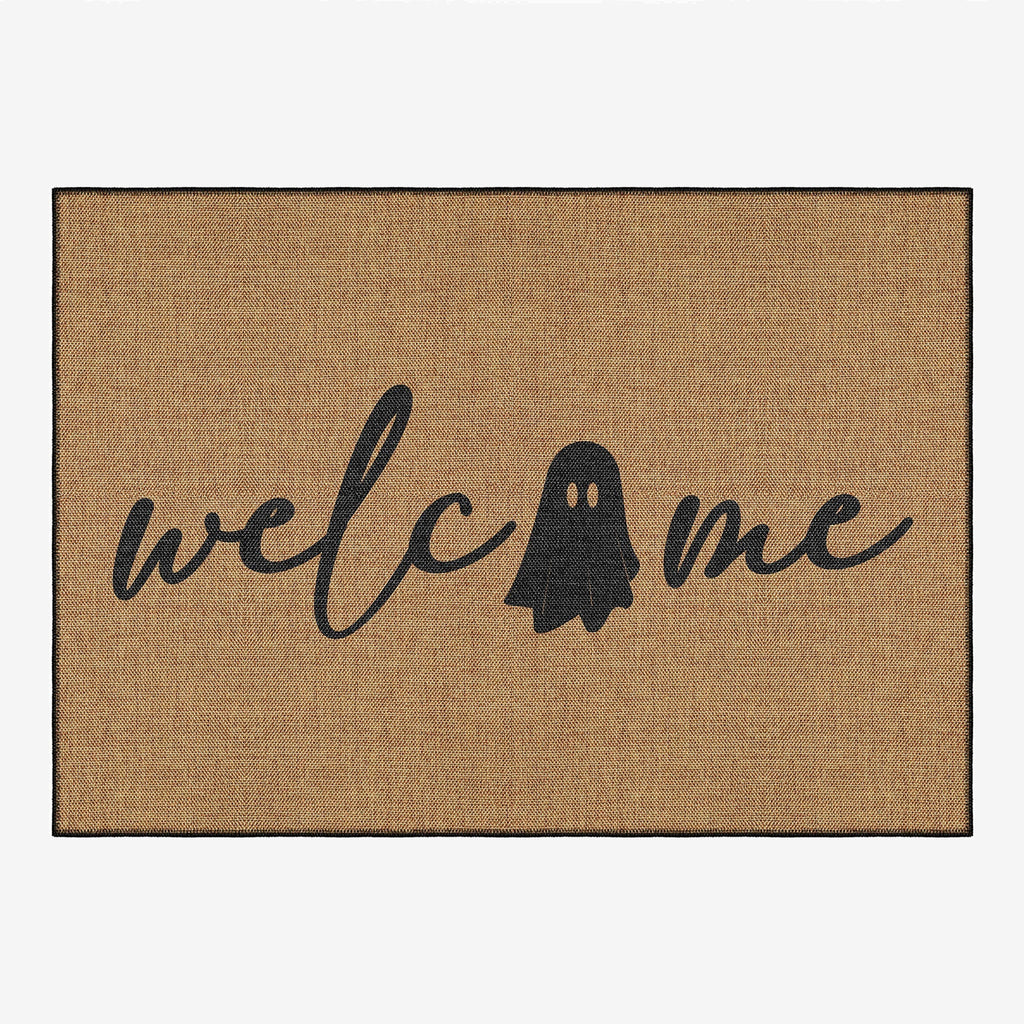 Trove Halloween Doormat in vintage boho style, woven cotton non-slip rug for home entryway.