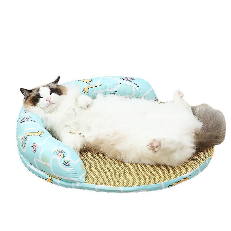 Summer Breeze rattan pet sofa bed with plush cotton rim and cooling woven mat center — view 3