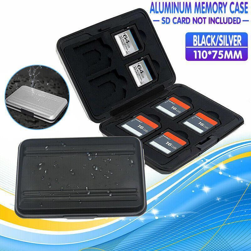 Black and silver waterproof memory card case holder for SD and MicroSD storage