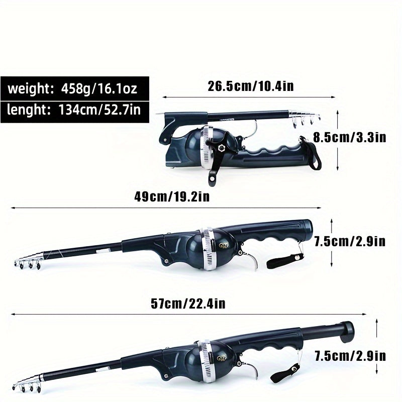 Compact pocket fishing rod with built-in reel and pre-spooled line in mixed color resin — view 4