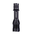 Black tactical flashlight with rugged waterproof body and textured grip for outdoor use