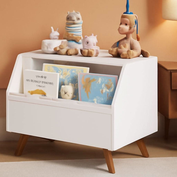 White Solid Wood Toy Chest With Book Storage Solution
