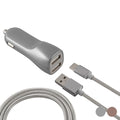 Pink and silver KSIX dual USB car charger with micro USB cable