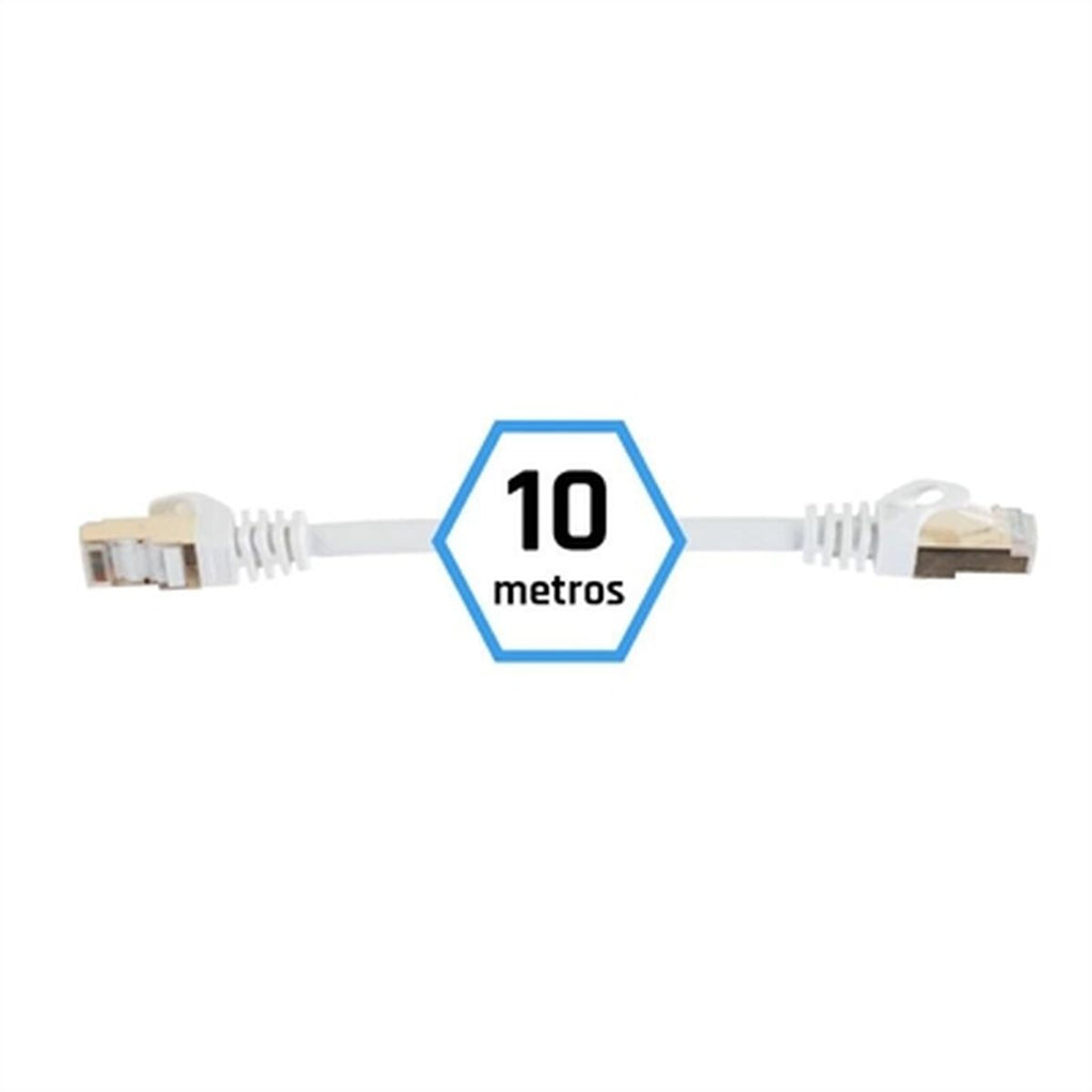 White 10 meter Category 7 rigid network cable with gold-plated RJ45 ethernet connectors. — view 4