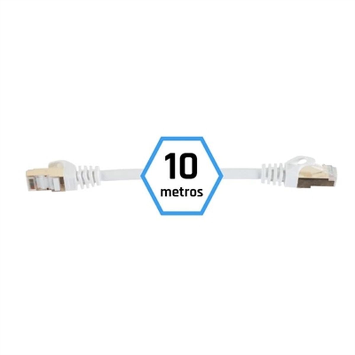 White 10 meter Category 7 rigid network cable with gold-plated RJ45 ethernet connectors. — view 4