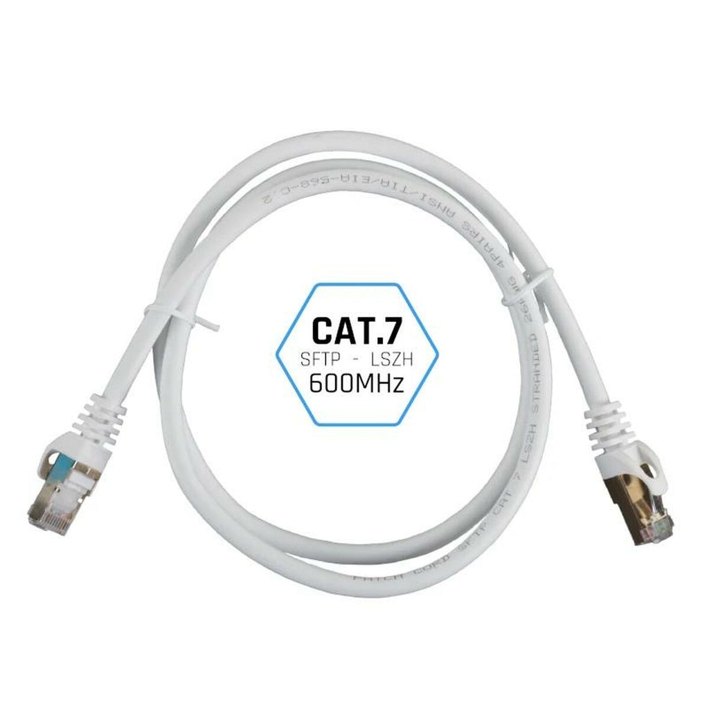 White 10 meter Category 7 rigid network cable with gold-plated RJ45 ethernet connectors. — view 3