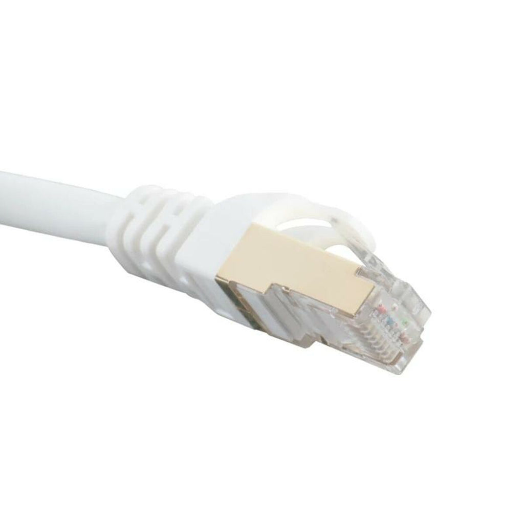 White 10 meter Category 7 rigid network cable with gold-plated RJ45 ethernet connectors. — view 2