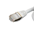 White 10 meter Category 7 rigid network cable with gold-plated RJ45 ethernet connectors.