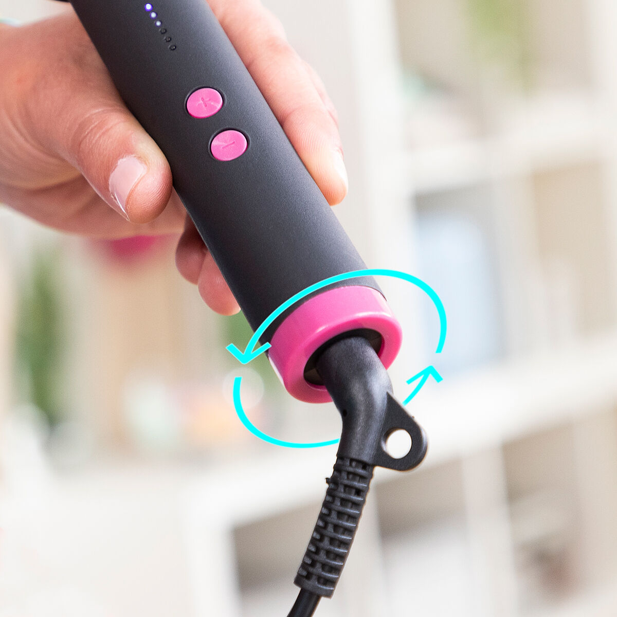 Black and fuchsia ceramic hair straightening brush with adjustable temperature controls and anti burn design — view 8