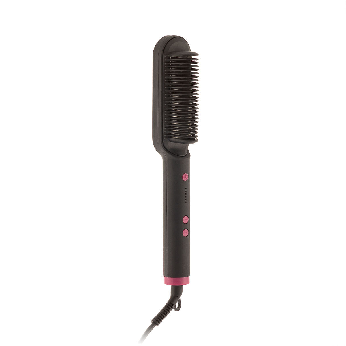 Black and fuchsia ceramic hair straightening brush with adjustable temperature controls and anti burn design — view 4