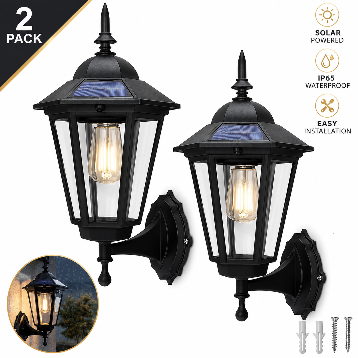Antique bronze retro solar outdoor wall lights featuring traditional Victorian lantern design and motion sensors — view 4