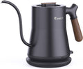 Stainless steel electric gooseneck kettle with ergonomic handle and cordless swivel base for pour over coffee