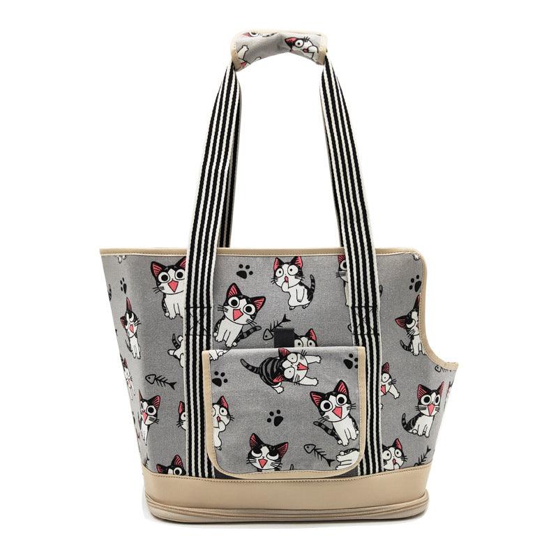 Portable pet travel shoulder bag in colorful patterned canvas with breathable mesh window for small animals — view 4