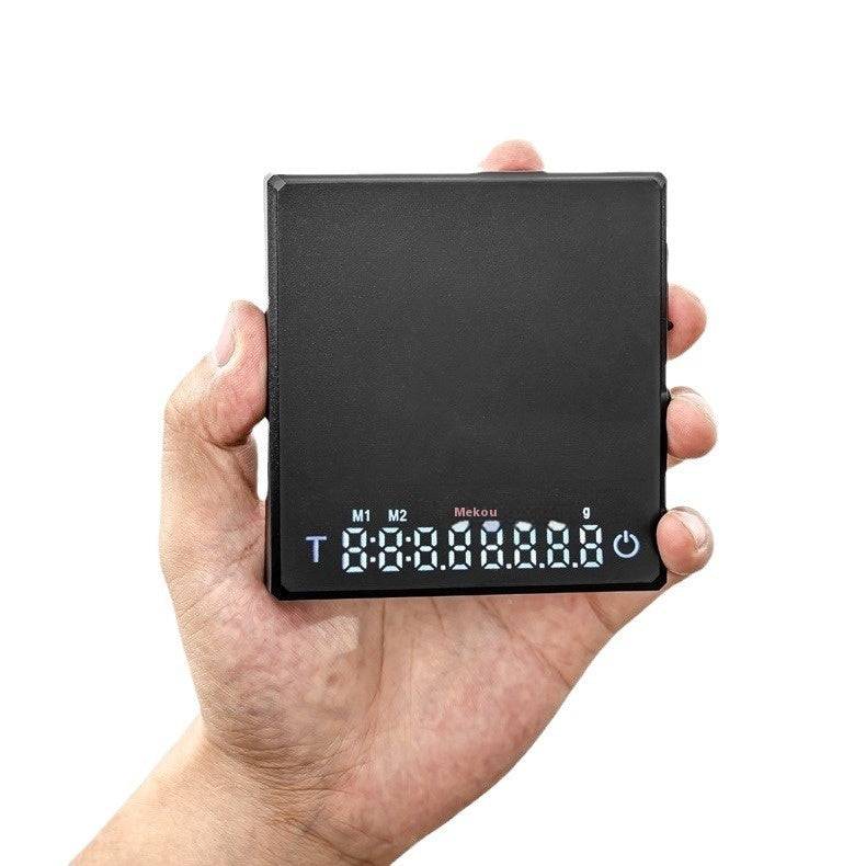 Black high precision coffee scale with digital display and built in timer for pour over brewing — view 5