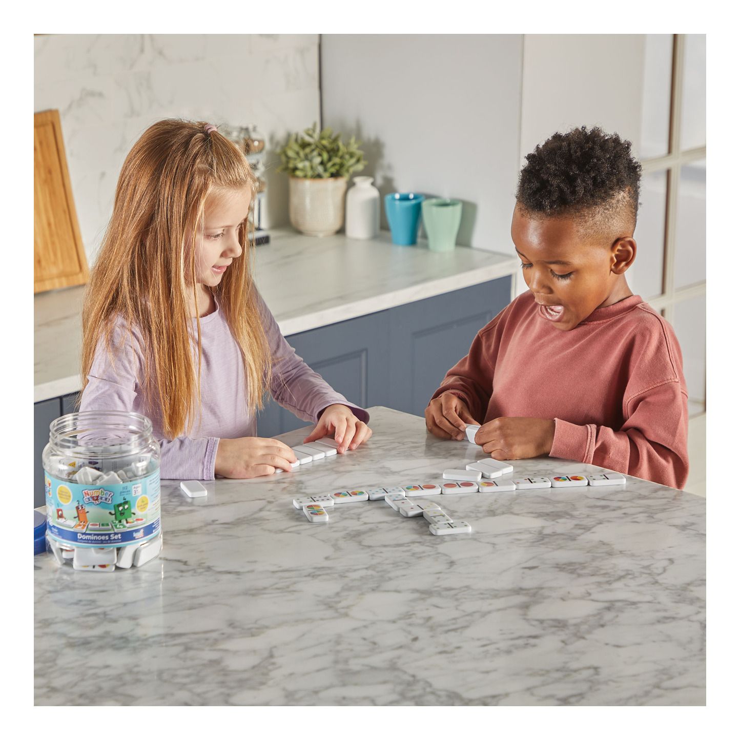 Colourful Numberblocks educational dominoes set for kids showing numbers and characters with storage tub — view 5