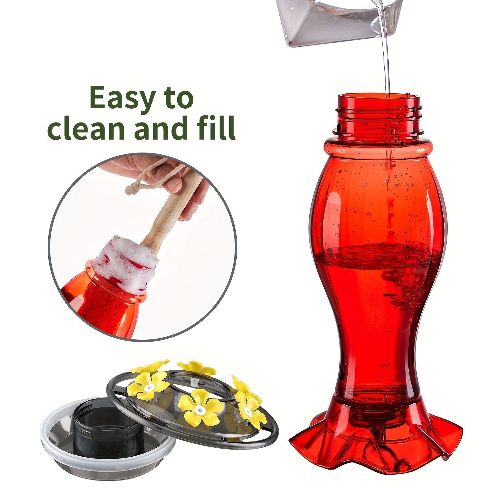 Red ant-moat hummingbird feeder with six feeding ports and leak-resistant plastic design — view 5