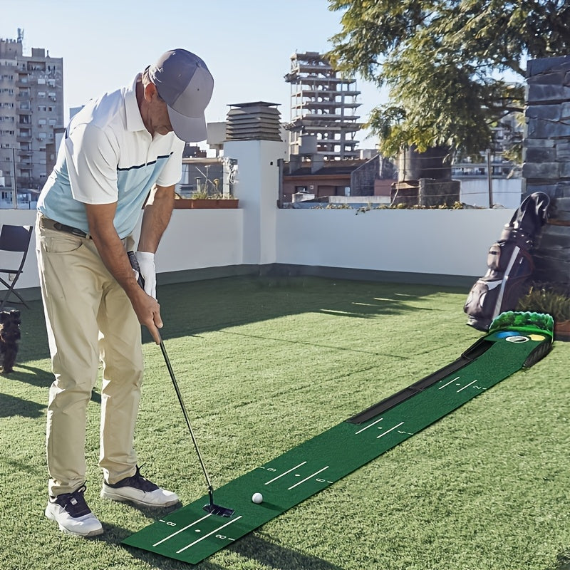 Indoor golf putting mat in green felt with automatic ball return system and durable plastic base — view 5