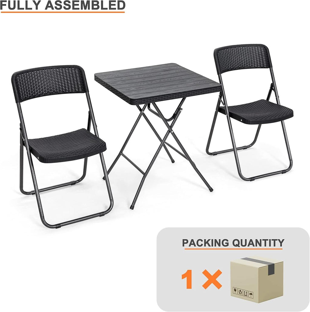 3-piece folding patio bistro set in black rattan, featuring two chairs and a wood-grain table. — view 5