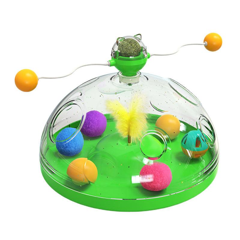 Interactive cat toy with transparent dome wavy teaser sticks glowing balls and large catnip roller — view 5