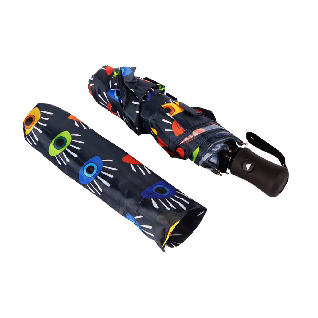 Biggdesign compact travel umbrella featuring an eye-catching canopy and black soft-touch rubber handle — view 3