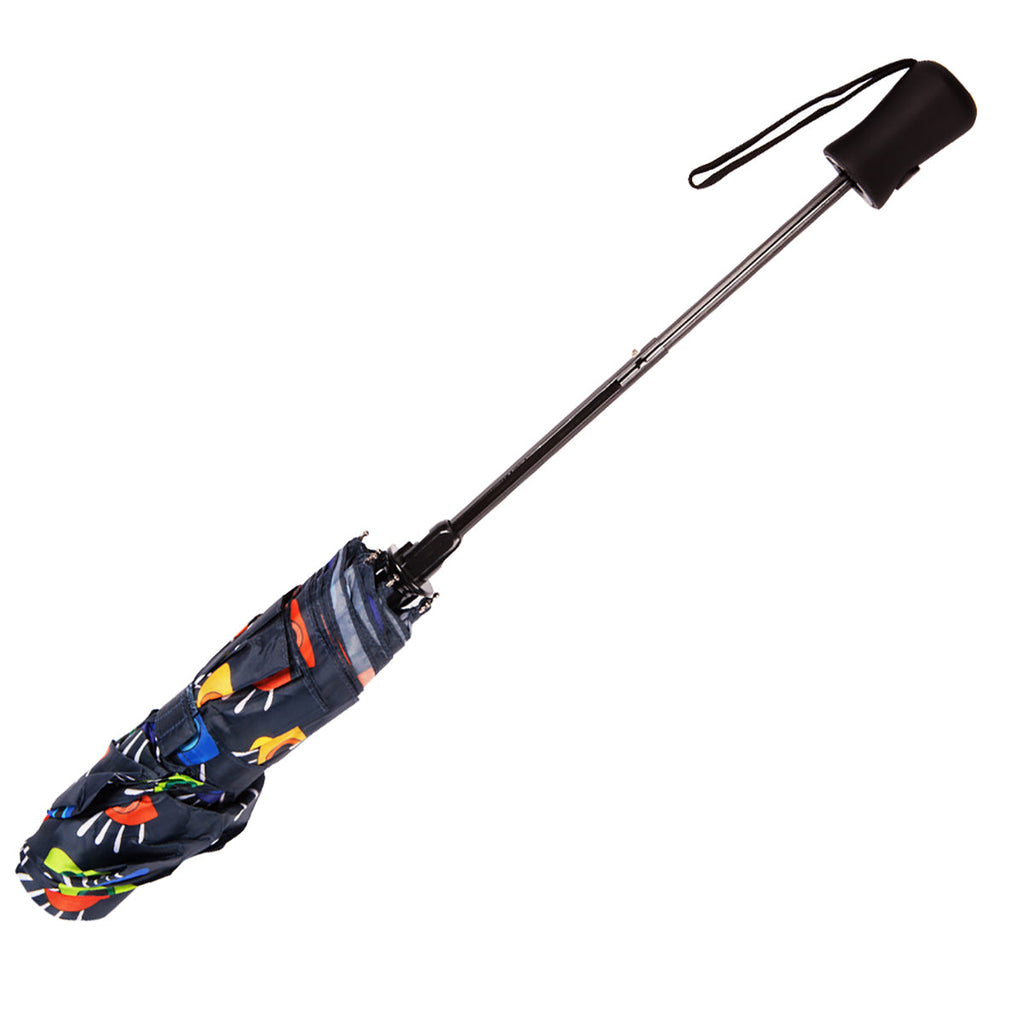 Biggdesign compact travel umbrella featuring an eye-catching canopy and black soft-touch rubber handle — view 5