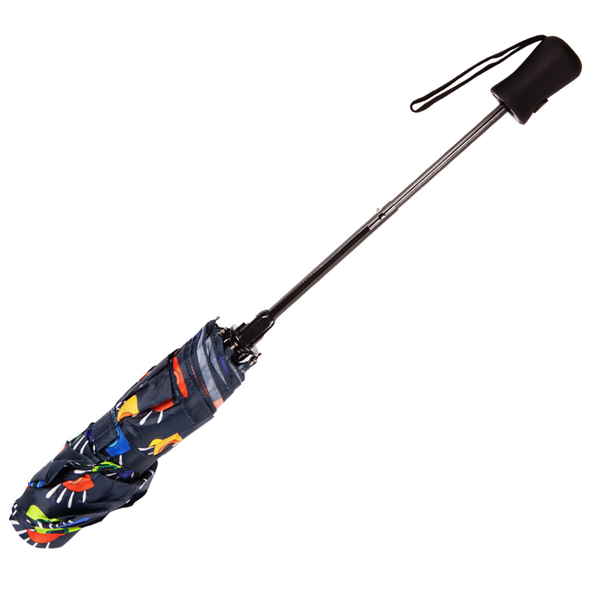 Biggdesign compact travel umbrella featuring an eye-catching canopy and black soft-touch rubber handle — view 5