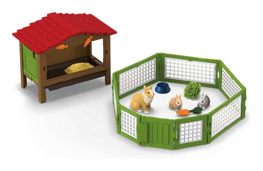 Schleich rabbit hutch playset with a mother rabbit, two baby bunnies, hollow log, and slide — view 4